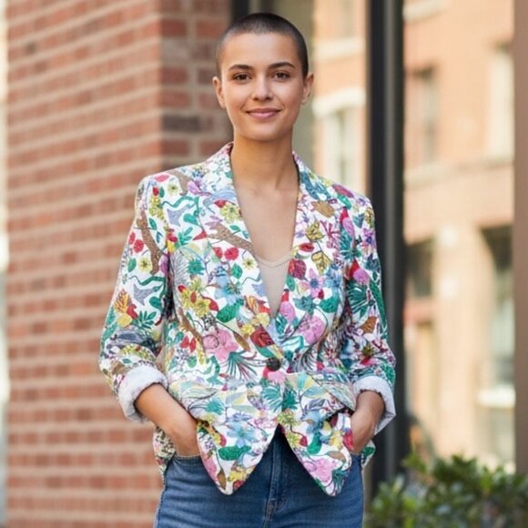 Boden NWOT Thea Wildlife Jungle Floral Linen Blazer Jacket Multicolor - Picture 2 of 12